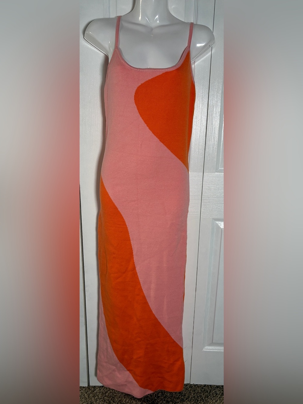 Pink Orange Colorful Bright Colorblock Hockney Style Knit Bodycon Maxi Dress
